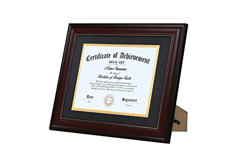 DOAI ART 8.5 x 11 Diploma Frame Classic Mahogany Display 8.5x11-inch with Black Over Gold Mat or 11x14 Document &Certificate Without Mat,Wide Molding, Gold Beads Hanging Hardware Included, Tabletop