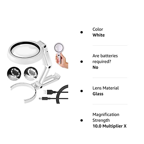 30X 10X Magnifying Glass with Light and Stand, Foldable Handheld Magnifying Glass & 2 Level Dimmable for Close Work, Macular Degeneration, Seniors Reading, Powered by Battery or USB