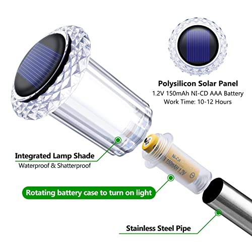 DenicMic Solar Pathway Lights 10 Pack Solar Lights Outdoor Waterproof Stainless Steel Garden Stake Lights for Pathway, Walkway, Driveway, Yard, Garden Decor (Warm White)