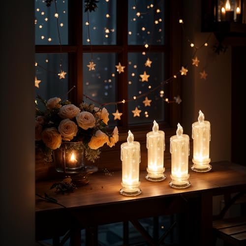 4PCS White LED Candles (D:2.5" x H:7") ,Flameless Pillar Candles,Battery Operated Candles/Fake Candle, Velas Artificiales Para Decoracion for Valentine's Day Wedding Diwali Fall Christmas Decorations