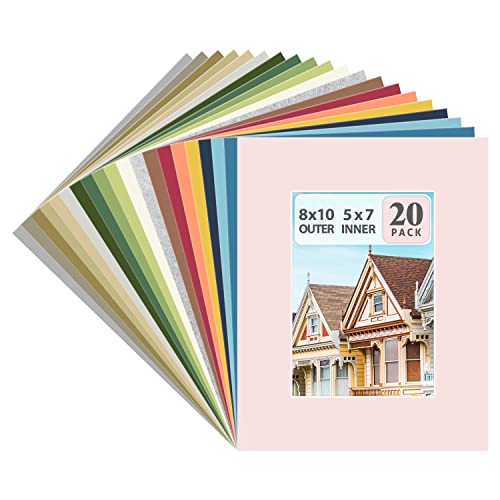 Golden State Art Picture Mat 8x10 for 5x7 Photos (Pack of 20), Assorted Colors