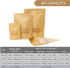Moretoes Stand Up Pouches, Kraft Paper Bags with Window for Coffee, Brown Resealable and Ziplock Stand Up Bags for Home or Business, 7×10 Inches for Packaging, 72pcs