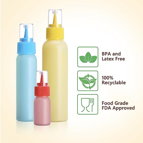 GOLOHO Cookie Icing Bottles, 6 Squeeze Applicator Bottles, 2 each (1, 2 and 4 ounces), Royal Icing Tools, Cake Sugar Cookie Decorating Supplies, Food Coloring, Frosting, Pancake Arts and Crafts Kit