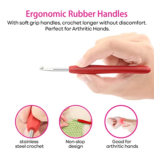 Crochet Hooks Set, RealPlus 12 Sizes Crochet Hooks Set for Arthritic Hands, Ergonomic Soft Grip Handles, Crochet Kit for Beginners, Christmas Gifts for Women, Large Crochet Needle with Blue Case