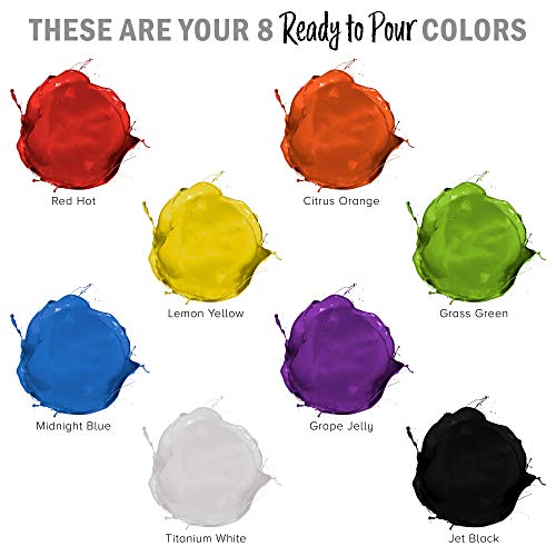 U.S. Art Supply Pouring Masters 8-Color Ready to Pour Acrylic Pouring Paint Set - Premium Pre-Mixed High Flow 8-Ounce Bottles - for Canvas, Wood, Paper, Crafts, Tile, Rocks and More
