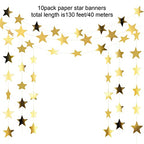 Glitter Star Garland Banner Decoration, 130 Feet Bright Star Hanging Bunting Banner Backdrop for Engagement Wedding Baby Shower Birthday Christmas Party Decor (Gold)