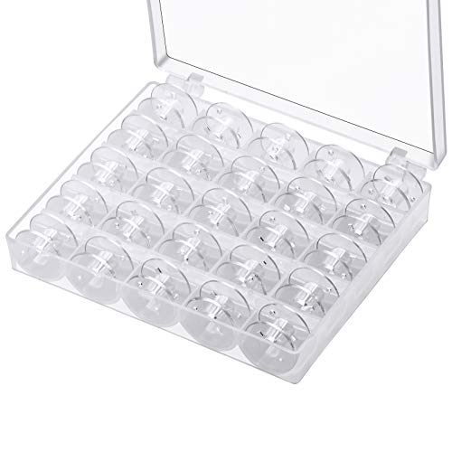 Eoehro 25 Pcs Bobbins for Sewing Machine, Sa156 Bobbins, Bobbins Class 15, Sewing Accessories, Plastic Bobbin with Case(1 Box)