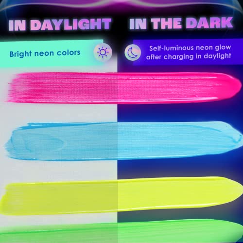 Glow-in-The-Dark Paint, Multi-Surface Acrylic Paints for Outdoor and Indoor Use on Canvas & Walls, Halloween Decorate, Gifts for Artists, Phosphorescent, Stocking Stuffers for Boys and Girls