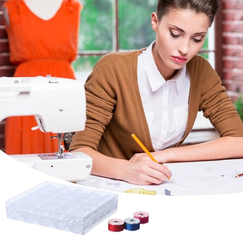 Eoehro 25 Pcs Bobbins for Sewing Machine, Sa156 Bobbins, Bobbins Class 15, Sewing Accessories, Plastic Bobbin with Case(1 Box)