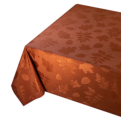 Benson Mills Harvest Legacy Damask Fabric Table Cloth Fall, Harvest, and Thanksgiving Tablecloth (Rust/Burnt Orange, 52" x 52" Square)