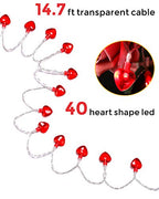 14.5ft 40LED Valentines Day Decorations String Lights, Heart Shape Hanging Garland Valentines Day Decor for Indoor Outdoor Home Room Party Wedding