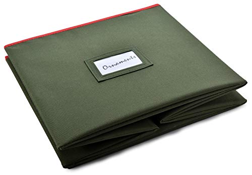 Christmas Ornament Storage - Stores up to 64 Holiday Ornaments, Adjustable Dividers, Covered Top, Two Handles. Attractive Storage Box Keeps Holiday Decorations Clean and Dry for Next Season. (Green)