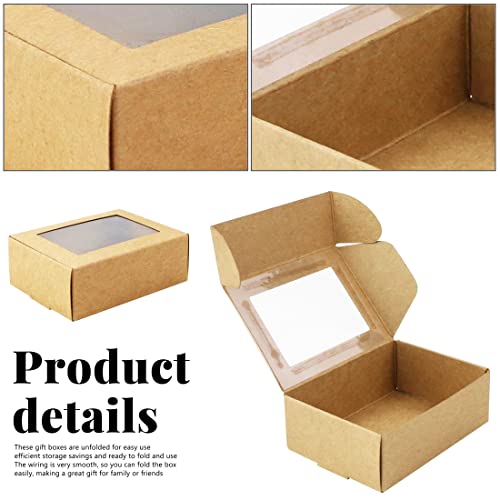 BadenBach 50 Pack Small Rectangle Kraft Paper Boxes with Clear Windows,3.33" x 2.35" x 1.18",Mini Soap Present Treat Gift Box for Bakery Candy,Chocolate Packaging Jewelry Display Wedding Party Favor (Brown)