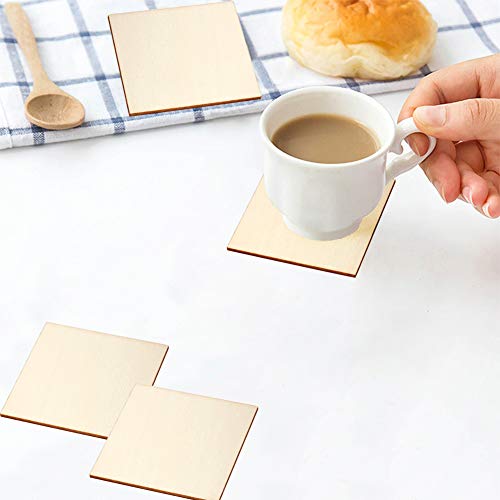 Blisstime 100pcs 3 x 3 Inches Unfinished Wood Squares Pieces, 3mm 1/8" Natural Plywood Sheets Wood Coasters Wooden Square Cutouts for Crafts, Painting, DIY, Engraving and Carving, Home Decor