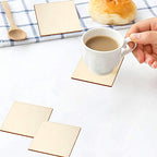 Blisstime 100pcs 3 x 3 Inches Unfinished Wood Squares Pieces, 3mm 1/8" Natural Plywood Sheets Wood Coasters Wooden Square Cutouts for Crafts, Painting, DIY, Engraving and Carving, Home Decor