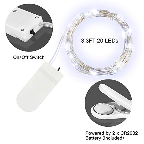 LEDIKON 24 Pack Cool White Fairy Lights Battery Operated 3.3ft 20 LED Firefly Lights, Waterproof Mini String Lights for Wedding Party Crafts Mason Jars Decor