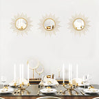 Uaussi 3 Pack Sunburst Wall Mirror Metal Wall Mounted Mirrors Bling Home Decorative Hanging Wall Art for Living Room Bedroom-Sunburst Gold