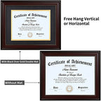DOAI ART 8.5 x 11 Diploma Frame Classic Mahogany Display 8.5x11-inch with Black Over Gold Mat or 11x14 Document &Certificate Without Mat,Wide Molding, Gold Beads Hanging Hardware Included, Tabletop