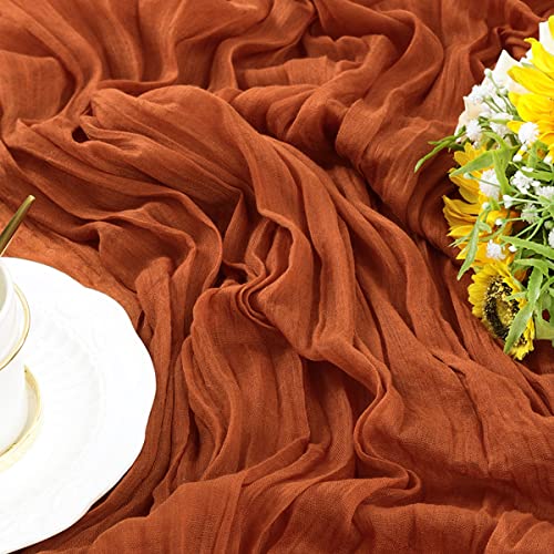 Socomi Cheesecloth Table Runner 10ft Gauze Boho Rustic Terracotta Cheese Cloth Table Runner for Wedding Bridal Shower Fall Thanksgiving Christmas Decoration