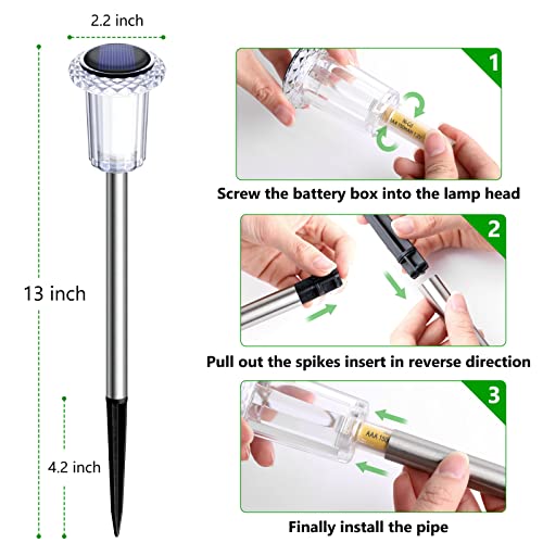 DenicMic Solar Pathway Lights 10 Pack Solar Lights Outdoor Waterproof Stainless Steel Garden Stake Lights for Pathway, Walkway, Driveway, Yard, Garden Decor (Warm White)