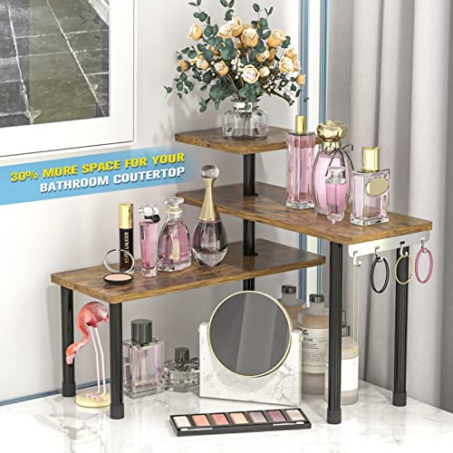 Kitchen Countertop Organizer Kitchen Organization, 3 Tier Shelf Moveable Corner Shelf Organizer for Kitchen Counter, Bathroom Counter, Spice Rack , Coffee Area, Over Sink, Dresser Table (Rustic Brown)