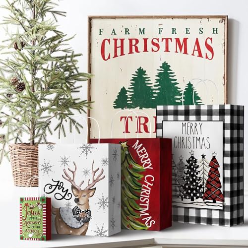 Horaldaily 24 Christmas Gift Paper Bags Bulk with handles Wrapping Xmas Holiday Presents(6 Jumbo,6 Large,6 Medium,6 Small)