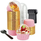 Cupcake Liners And Wrapers With Lids 50 Pack,LNYZQUS 5.5 Oz Large Foil Muffin Tins Or Liners,Disposable Baking Cups, Cupcake Wrappers Holders For Wedding Valentine-Pink in gold