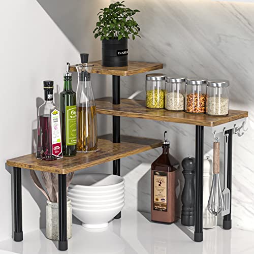 Kitchen Countertop Organizer Kitchen Organization, 3 Tier Shelf Moveable Corner Shelf Organizer for Kitchen Counter, Bathroom Counter, Spice Rack , Coffee Area, Over Sink, Dresser Table (Rustic Brown)