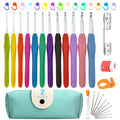 Crochet Hooks Set, RealPlus 12 Sizes Crochet Hooks Set for Arthritic Hands, Ergonomic Soft Grip Handles, Crochet Kit for Beginners, Christmas Gifts for Women, Large Crochet Needle with Blue Case