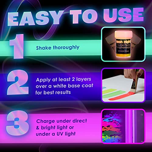 Glow-in-The-Dark Paint, Multi-Surface Acrylic Paints for Outdoor and Indoor Use on Canvas & Walls, Halloween Decorate, Gifts for Artists, Phosphorescent, Stocking Stuffers for Boys and Girls