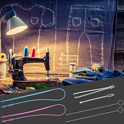 6 Pieces Sewing Loop Kit, Include Loop Turner Hook Flexible Drawstring Threader Metal Tweezers Long Loop Turner Tool with Latch for Fabric Belts Strips DIY Knitting Accessories
