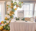 GIHOO 137PCS Sage Green Balloon Garland Arch Kit White Gold Confetti Balloons Retro Green Balloon and Gold Metallic Chrome Latex Balloons Set for Wedding Birthday Balloons Baby Shower Decorations