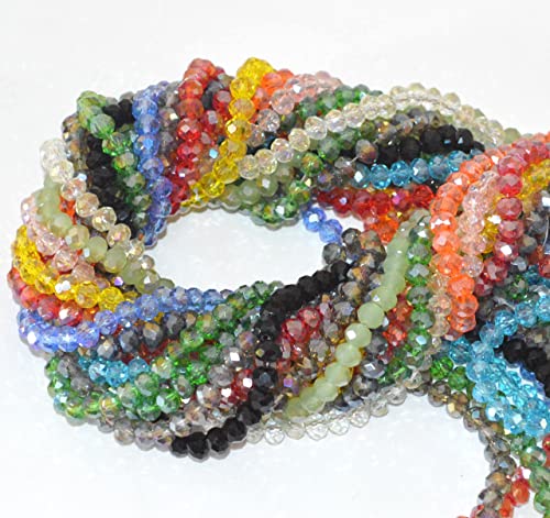 Catotrem Faceted Glass Crystal Beads Strands Briolette Rondelle Crystal Beads Spacer for Jewelry Making 15 Colors 1350pcs 6MM