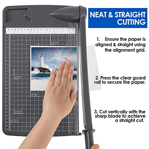 MROCO Paper Cutter 12" Cut Length Paper Trimmer, Guillotine Trimmer with 12 sheet Capacity Paper Cutting Board, Heavy Duty Guillotine Paper Cutters and Trimmers for Cardstock Paper Crafts Paper Slicer