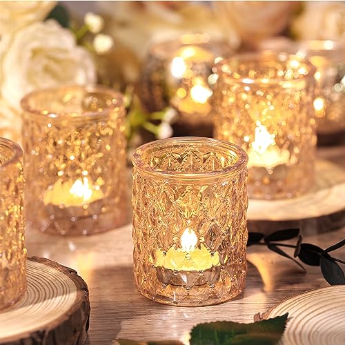 NITIME 12pcs Gold Votive Candle Holders- Tealight Candle Holder for Table Centerpiece, Glass Candle Holder for Wedding Table Decor, Home Decor and Party Decor