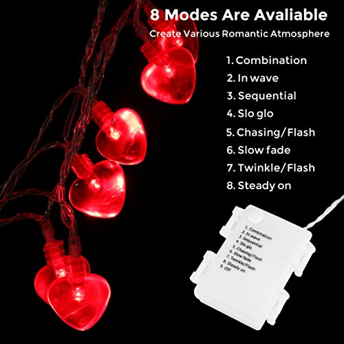 14.5ft 40LED Valentines Day Decorations String Lights, Heart Shape Hanging Garland Valentines Day Decor for Indoor Outdoor Home Room Party Wedding