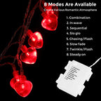 14.5ft 40LED Valentines Day Decorations String Lights, Heart Shape Hanging Garland Valentines Day Decor for Indoor Outdoor Home Room Party Wedding