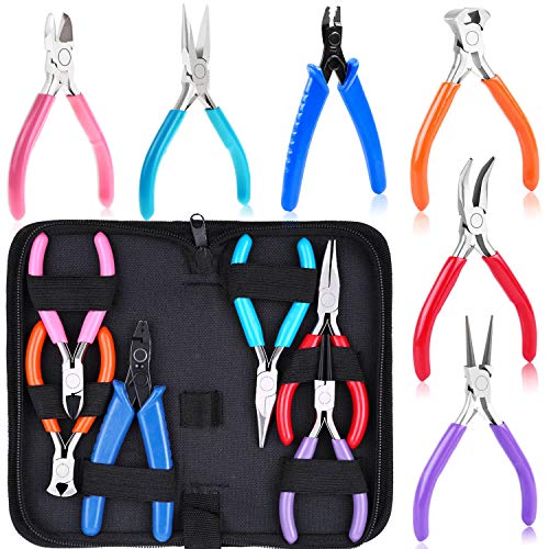 Jewelry Pliers, Acejoz 6pcs Jewelry Making Tools Kit Includs Needle Round Nose Pliers, Wire Cutters, Crimping Pliers, Bent Nose Pliers, End Nippers for Beading Craft