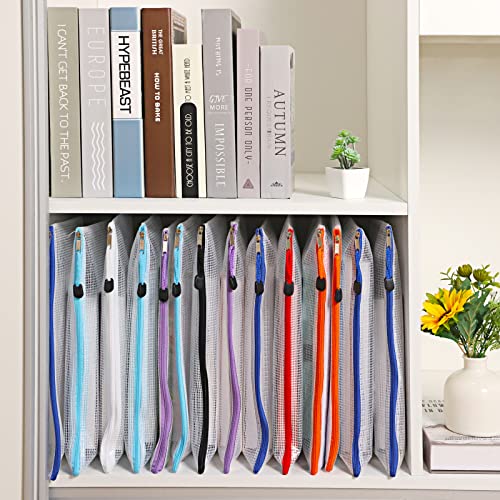 EOOUT 24pcs Mesh Zipper Pouch Zipper Bags, Puzzle Bag for Organizing Storage, Letter Size, A4 Size, Zipper File Bags for Office Supplies