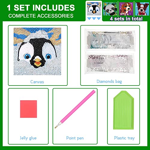 Diamond Painting Kits for Kids Animal 5D Diamond Gem Art by Number Dotz Kits Art and Crafts for Kids Ages 6-8-10-12 Girls Boys for Birthday Christmas Gifts (4Pcs)