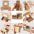 BadenBach 50 Pack Small Rectangle Kraft Paper Boxes with Clear Windows,3.33" x 2.35" x 1.18",Mini Soap Present Treat Gift Box for Bakery Candy,Chocolate Packaging Jewelry Display Wedding Party Favor (Brown)
