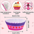 SANNIX 450pcs Valentine's Day Cupcake Liners Heart Baking Cups Cupcake Wrappers Paper Wraps Muffin Liners for Valentine's Day Wedding Birthday Party Candy Cake Decorations Supplies (9 Designs)