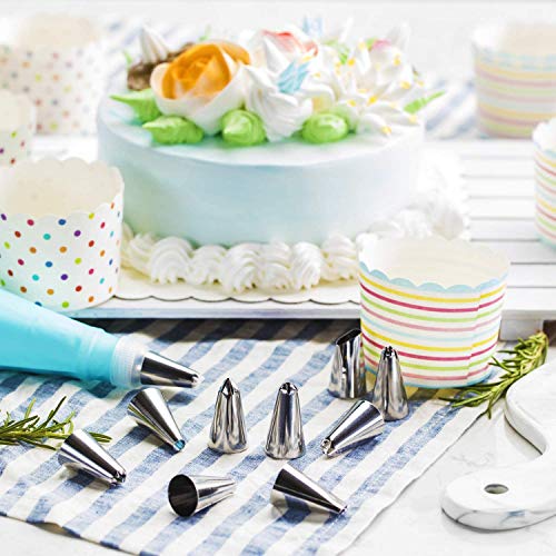 RFAQK 74 PCs Icing Piping Bags and Tips Set, Cake Decorating Kit with 48-Numbered Piping Tips, 20+1 Pastry Bags for Cookie Cupcake Cake Decoration, Cake Decorating Tips Set with Booklet and E-book