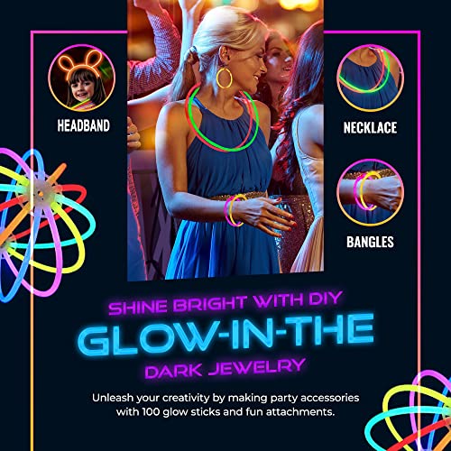 Glow Sticks Party Pack - 240 PCS Includes, 100 Pcs 8' Glow sticks,10 Pcs Ultra-Bright 6' Glow Sticks, And All Exciting Accessories – Create Glow In The Dark Necklaces, Bracelets, Glasses, Headbands, Balls, Flowers