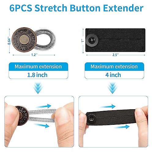Ceryvop 18PCS Button Extenders for Jeans, Pants Waist Button Extender for Women Men, Ceryvop Jeans Button Extender Stretchy Waist Extension, 6 Sizes Pants Button Waistband Extender