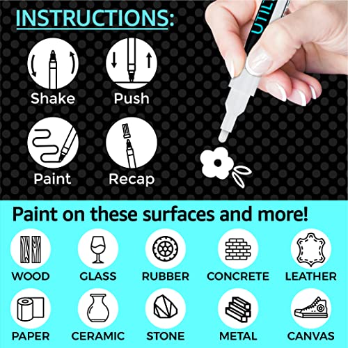 White Paint Marker (8-Pack) 2-3mm Medium Tip - Perfect for Fabrics and Touch-Ups! | Bold Color+100% Coverage | For Stone, Wood, Glass, Canvas, Metal, etc. | White Paint Pens | White Acrylic Paint Pens