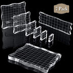 7 Pieces Acrylic Stamp Blocks Set Clear Stamping Blocks Tools with Grid and Grip, Decorative Stamp Blocks for Kids Scrapbooking Crafts Making, DIY Crafts Ornaments