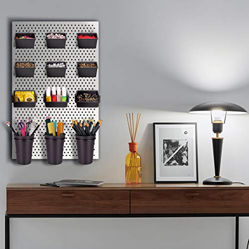 Pegboard Bins PegBoard Cups with Hooks & Loops 12 Pack Set, Peg Hooks Assortment Organizer Accessory, Various Tools Storage Arrange System Kit, for Garage Craft Workshop Workbench Hobby Office