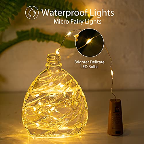 Wine Bottle Lights with Cork, 10 Pack 20 LED Waterproof Battery Operated Cork Lights, Silver Wire Mini Fairy Lights for Liquor Bottles DIY Party Bar Christmas Holiday Wedding Déco