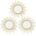 Uaussi 3 Pack Sunburst Wall Mirror Metal Wall Mounted Mirrors Bling Home Decorative Hanging Wall Art for Living Room Bedroom-Sunburst Gold
